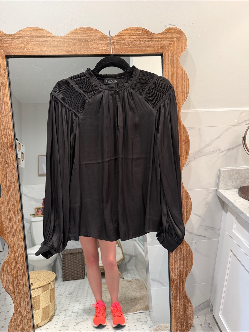Rachel Zoe Black Pleated-Yoke Long Sleeve Blouse